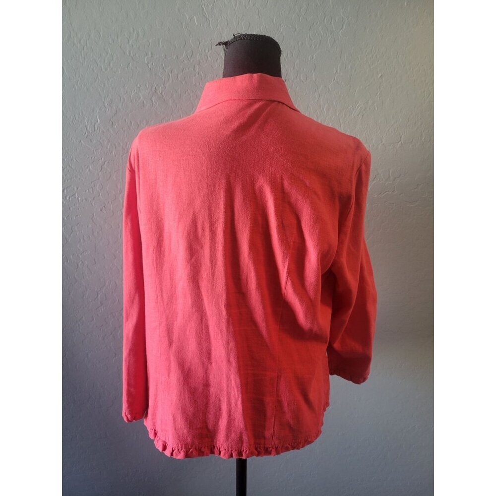 Pine Cove Red Linen 3/4 Sleeve Pearl Button Scallop Hem Line Size 12 City Chic - Picture 8 of 12